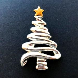 Vintage Silver Tone Swirl Design Christmas Tree Brooch Pin